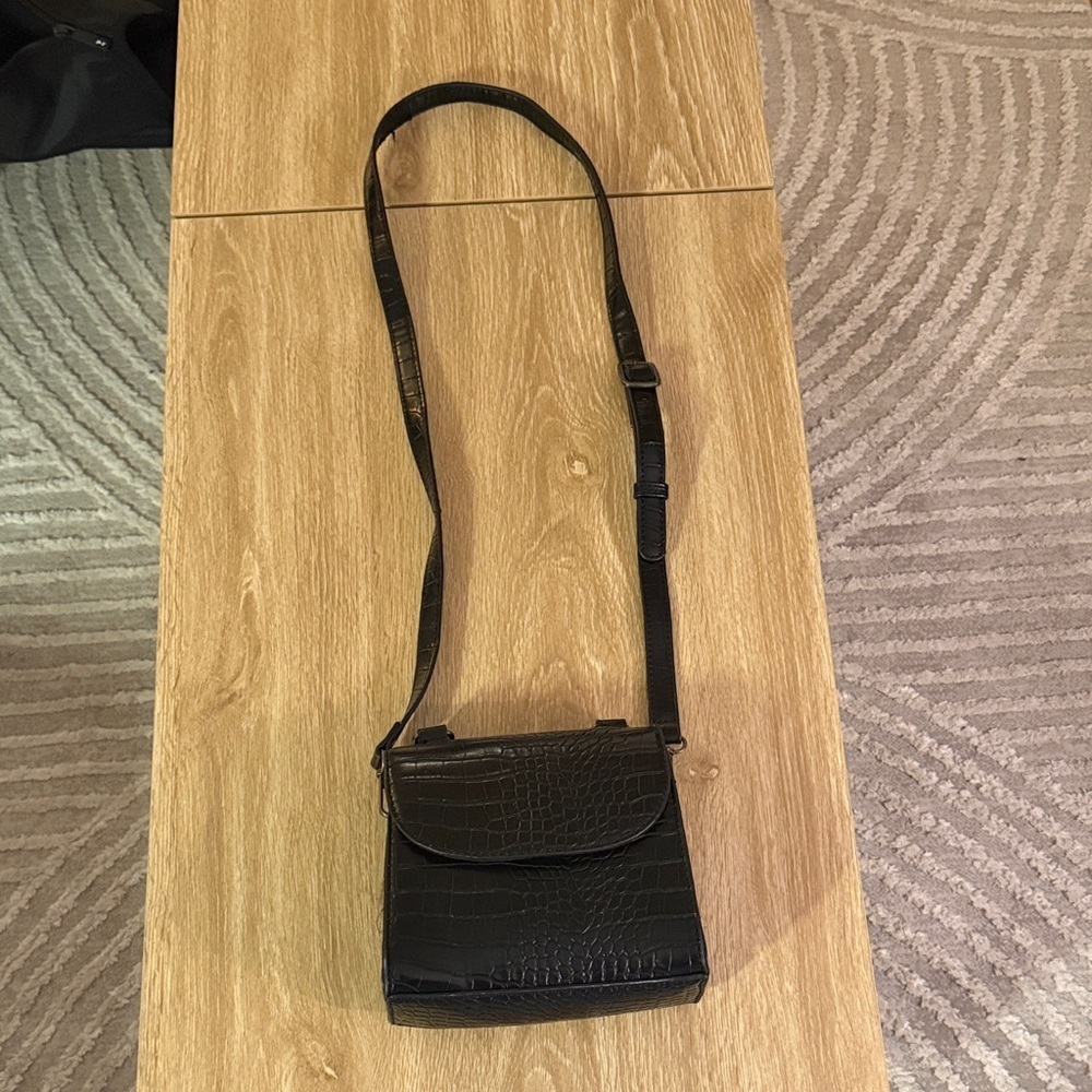 The Drop Black Croc-Embossed Crossbody Bag with Adjustable Strap